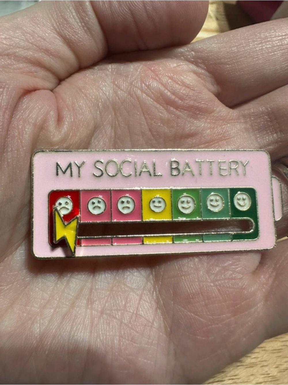Pink "My Social Battery" Enamel Pin - Cute Mood Meter Accessory